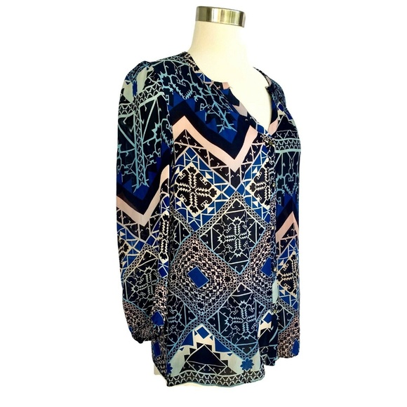 Anthropologie Sz 6 Blouse Top Silk Size 6 Blue Pink - Picture 2 of 8